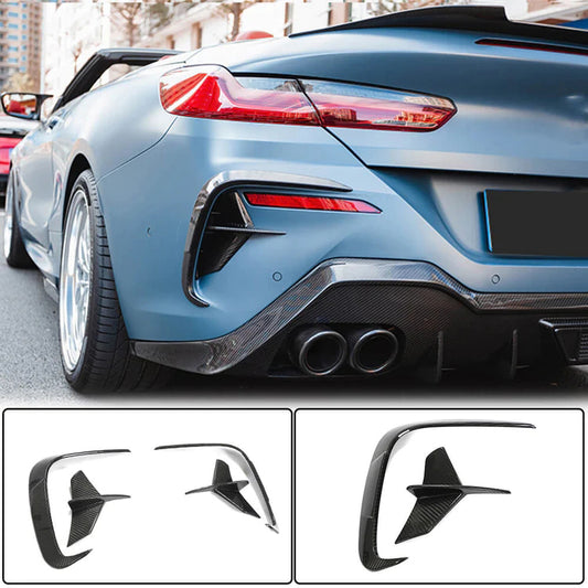 For BMW 8 Series G14 G15 G16 M850i Dry Carbon Fiber Rear Bumper Canard Air Vent Fins