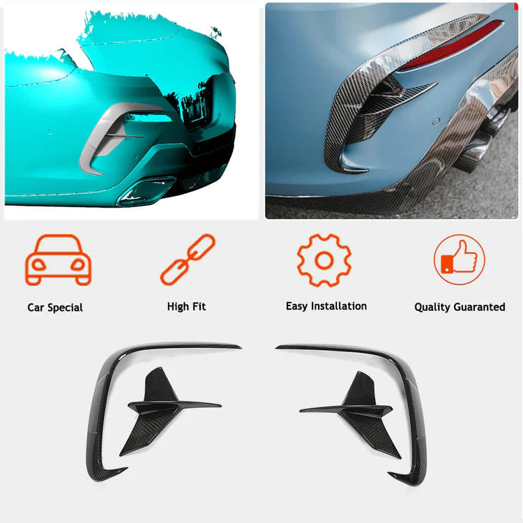 For BMW 8 Series G14 G15 G16 M850i Dry Carbon Fiber Rear Bumper Canard Air Vent Fins