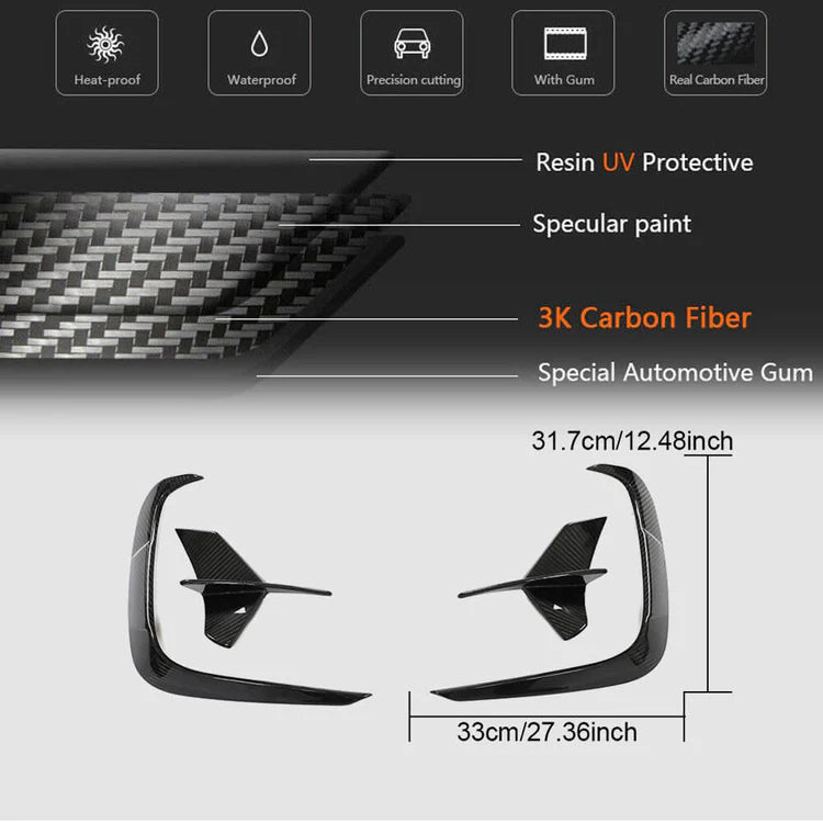 For BMW 8 Series G14 G15 G16 M850i Dry Carbon Fiber Rear Bumper Canard Air Vent Fins