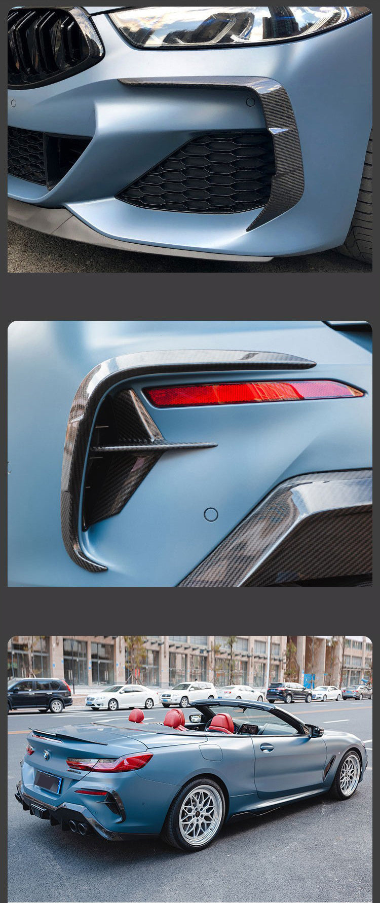 For BMW 8 Series G14 G15 G16 M850i Dry Carbon Fiber Rear Bumper Canard Air Vent Fins