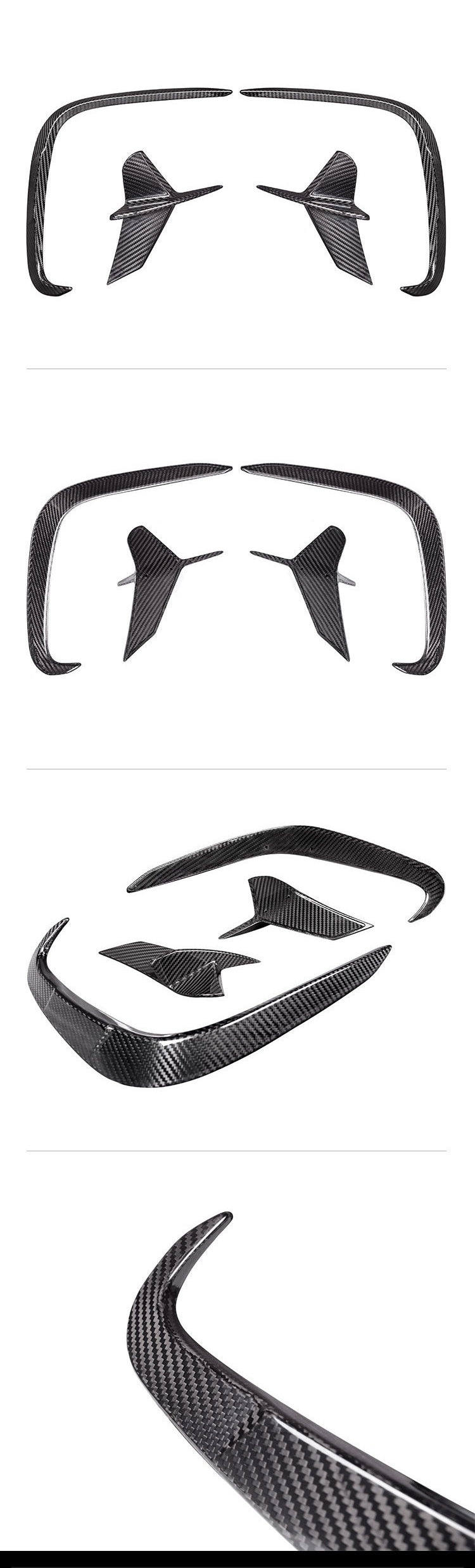 For BMW 8 Series G14 G15 G16 M850i Dry Carbon Fiber Rear Bumper Canard Air Vent Fins